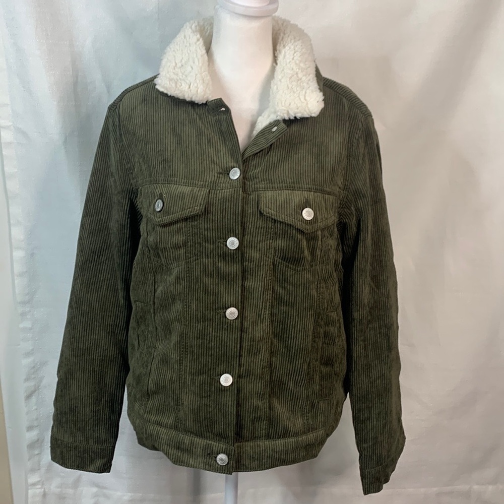 Love Tree Green Corduroy Coat with Sherpa Lining- NWT